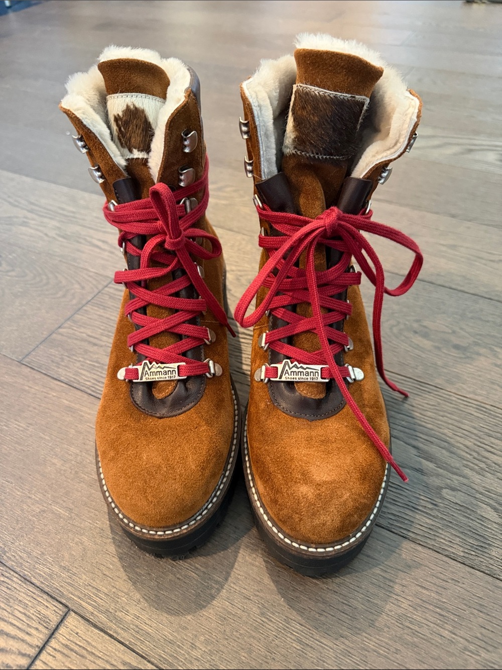 Women’s Ammann Suede Hikers in Chestnut with Red Laces